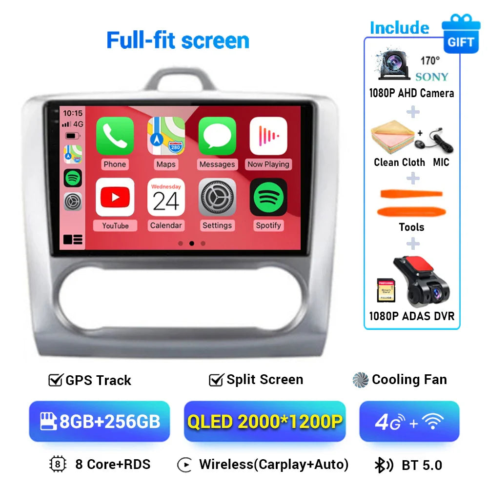 Android 13 Wireless CarPlay Auto For Ford Focus 2 3 Mk2 Mk3 2004-2011 4G+WIFI Car Radio Multimedia Stereo Player GPS 360 Camera