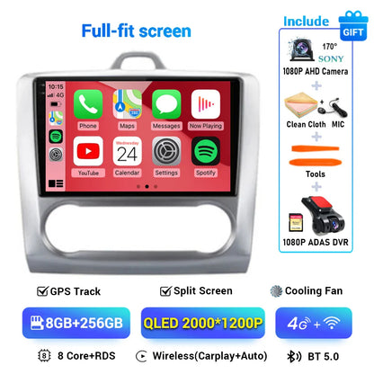 Android 13 Wireless CarPlay Auto For Ford Focus 2 3 Mk2 Mk3 2004-2011 4G+WIFI Car Radio Multimedia Stereo Player GPS 360 Camera