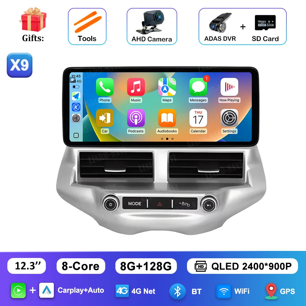 Carplay 12.3 inch Ultra-thin Screen for Ford EcoSport 2013 - 2017 Android 14 GPS Navigation Car Video Multimedia Player BT WiFi