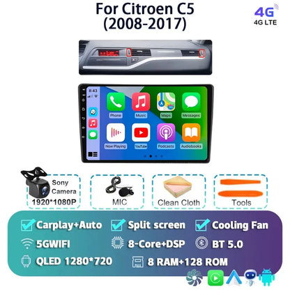 Android 14 Carplay Auto Car Radio Multimedia Player For Citroen C5 2008 2009 2010-2017 Autoradio Stereo DSP GPS 2din Head Unit