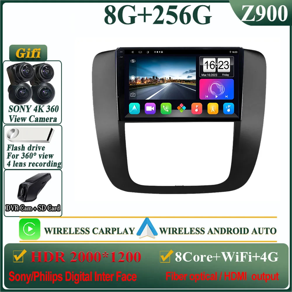 Android 14 Car For GMC Yukon Chevrolet Tahoe Suburban 2008-2012 GPS Navigation Multimedia Player Stereo Head Unit QLED Screen