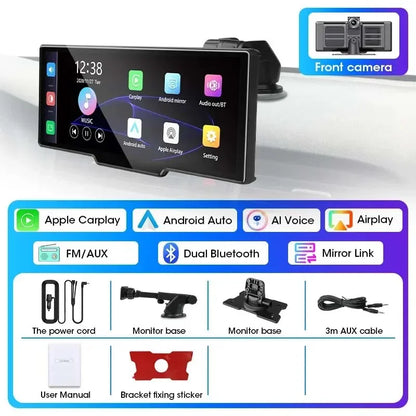 10.26"Car DVR with CarPlay&Android Auto,4K(3840*2160) Front and 1080P RearCamera,VoiceControl,BT,FM,GPS Recorder,DualLensDashcam