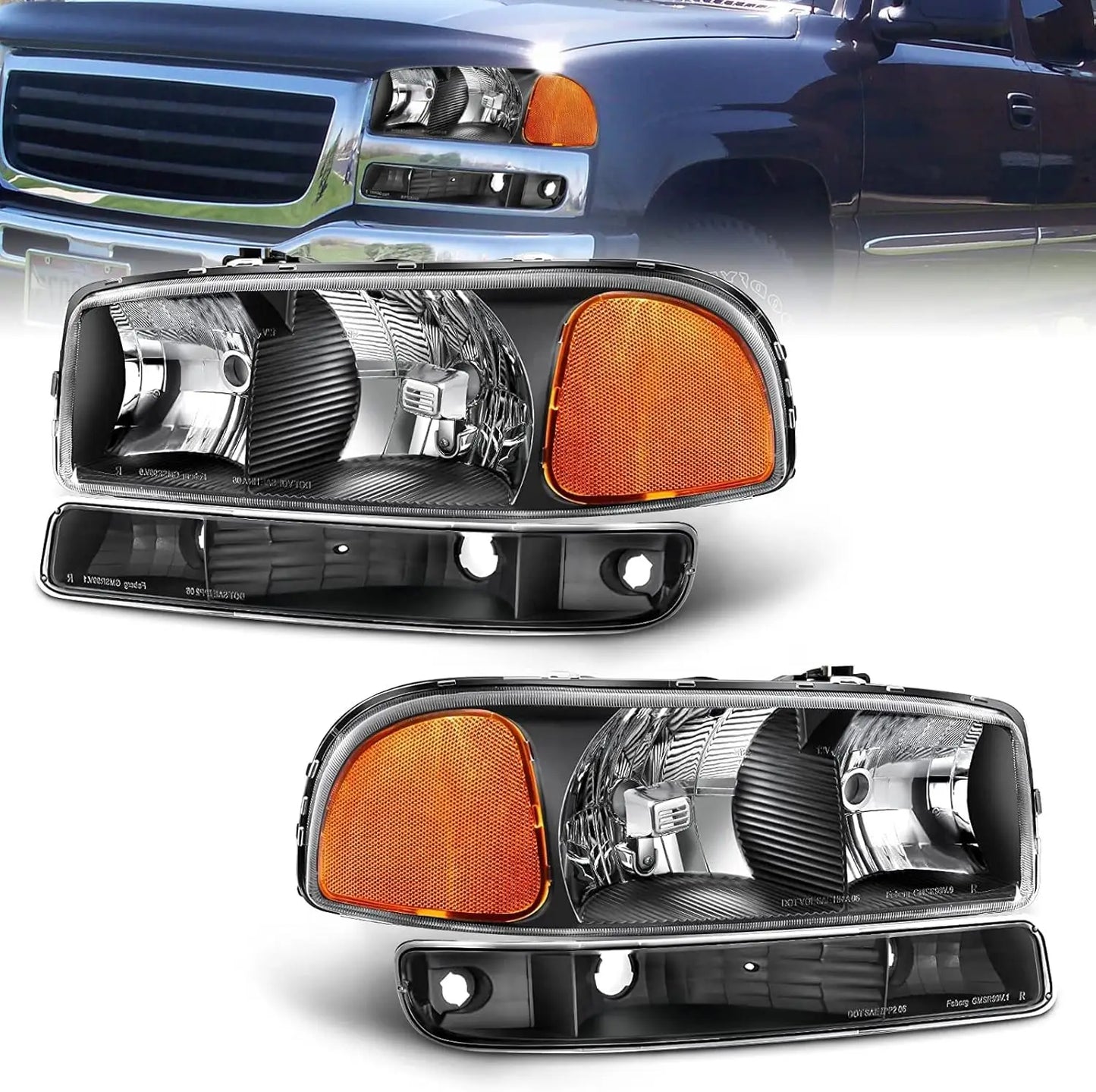 Headlights Compatible with 1999 2000 2001 2002 2003 2004 2005 2006 GMC Sierra 1500HD 2500HD/2007 1500 2500 3500 Clsic / 00-06 Yu