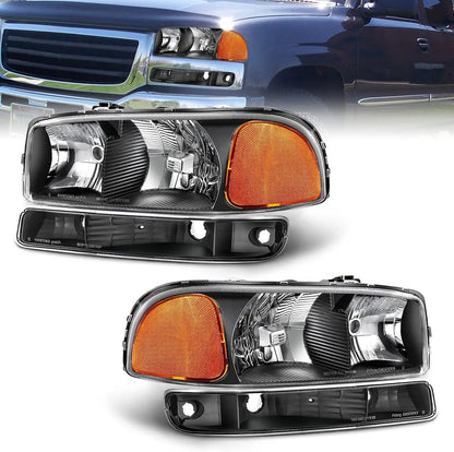Headlights Compatible with 1999 2000 2001 2002 2003 2004 2005 2006 GMC Sierra 1500HD 2500HD/2007 1500 2500 3500 Clsic / 00-06 Yu