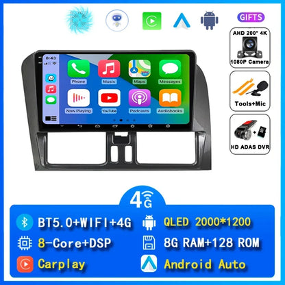 Android 15 Car Radio Wireless CarPlay Android Auto Radio For Volvo XC60 2007 2010 2013 2014 2017 4G Car Multimedia GPS Autoradio