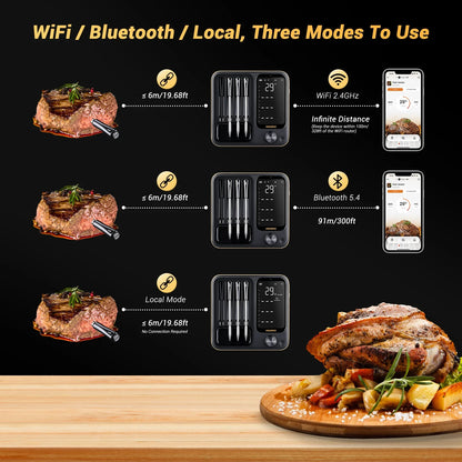 INKBIRD Three-Mode Wireless Meat Thermometer INT-14-BW Smart WiFi Bluetooth Food Thermometer IP67&4 Probes for BBQ, Grill, Oven power tools