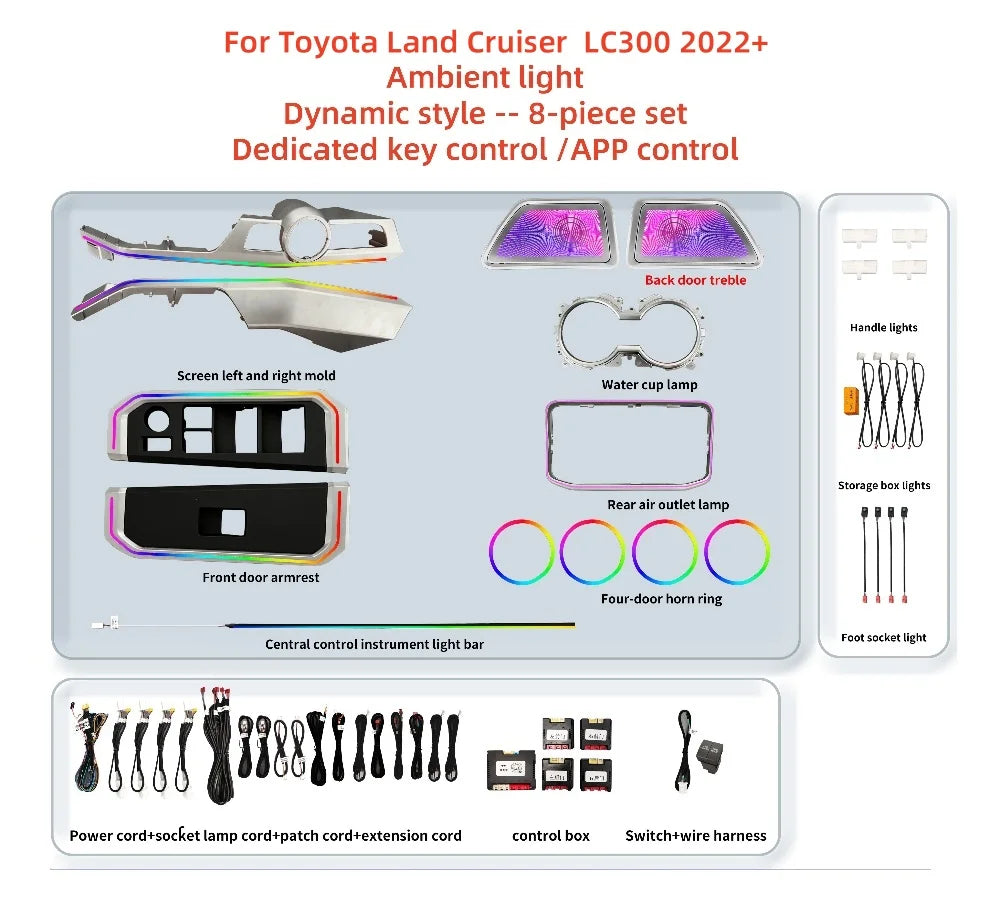 For Toyota Land Cruiser LC300 2022+ Ambient light car interior lighting upgrade Car accessories 1:1 mold Glowing cover plate new