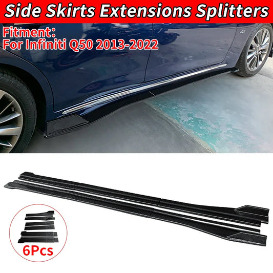 For Infiniti Q50 2013-2022 Car Side Skirt Extension Body Apron Lip Splitters Winglet Lateral Shovel Carbon Look ABS Accessories