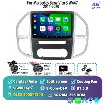 Android 14 For Mercedes Benz Vito 3 W447 2014-2020 2K QLED Android Car Radio Multimedia Video Player 4G Stereo CarPlay Head Unit