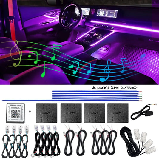 10/14/18 in 1 Led Car Ambient Lights RGB 64 Color Acrylic Fiber Optic Strip Bluetooth App Control Atmosphere Decorative Lamp 12v
