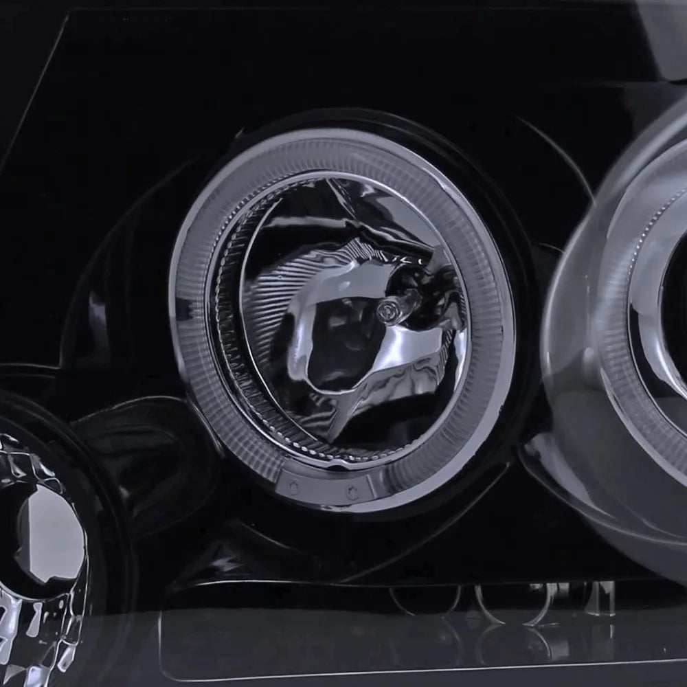 Halo Projector LED Headlights Glossy Black Housing Smoke  Compatible with Lincoln Mark LT, Left + Right Pair Headlamps Assembly