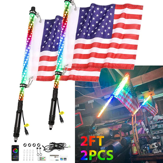 1Pcs/2PCS 2FT Bluetooth And Remote Control Spiral LED Whip Lights Lighted Antenna Whips for ATV Polaris RZR