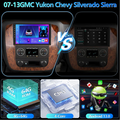 Wireless Carplay Multimedia Radio Video Player GPS Navigation For 2007-2013 GMC Yukon Chevrolet Tahoe Suburban Silverado Sierra