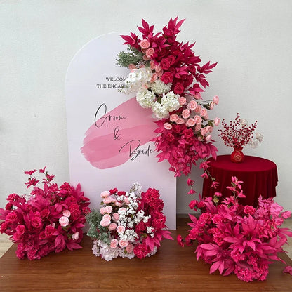 Hot Pink Floor Flower Row Artificial Flower Wedding Decoration Floral Arch Arrangement Welcome Sign Decor Road Lead Flower Ball