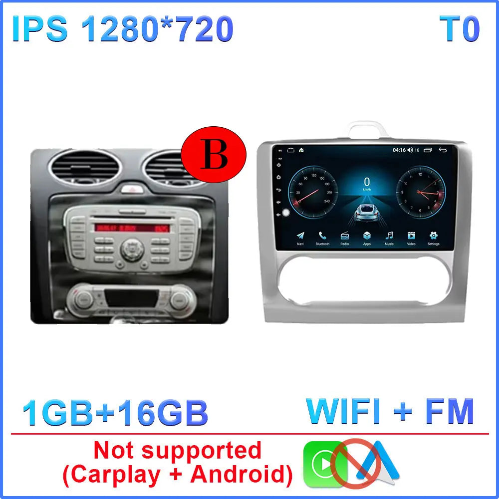Android 14 Wireless CarPlay Auto For Ford Focus 2 3 Mk2 Mk3 2004-2011 4G+WIFI Car Radio Multimedia Stereo Player GPS 360 Camera