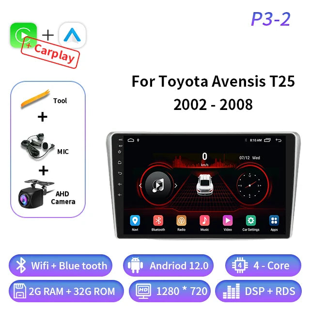 Android Auto For Toyota Avensis T25 2002 - 2008 Car Radio Multimedia Video Player Navigation GPS 4G Carplay Wifi Head Unit 2din