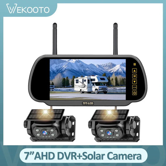 7 Inch 1080P Monitor Wireless Magnetic HD Solar Backup Camera 9600mAh Battery Powered Rechargeable for Car Truck Trailer