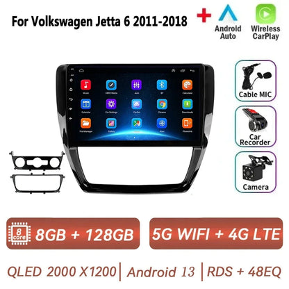 Car Radio for VW Volkswagen Jetta 6 2011-2018 Multimedia 2 Din Android 14 Video Player Navigation GPS DSP Carplay BT Head Unit