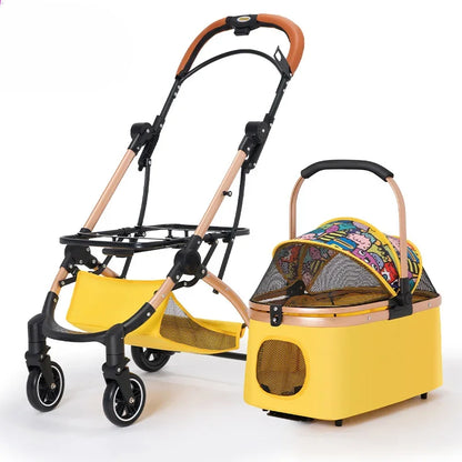 2 in1 Pet Stroller for Medium/Large Dog/Cat One Click Folding Portable Dog Bassinet Detachable Pet Trolly Cart with Canopy Brake