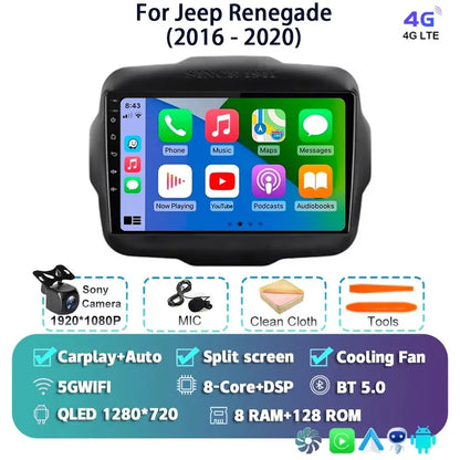 Android 14 For Jeep Renegade 2016 - 2020 2K QLED Android Car Radio Multimedia Video Player GPS AI Voice CarPlay 4G Stereo
