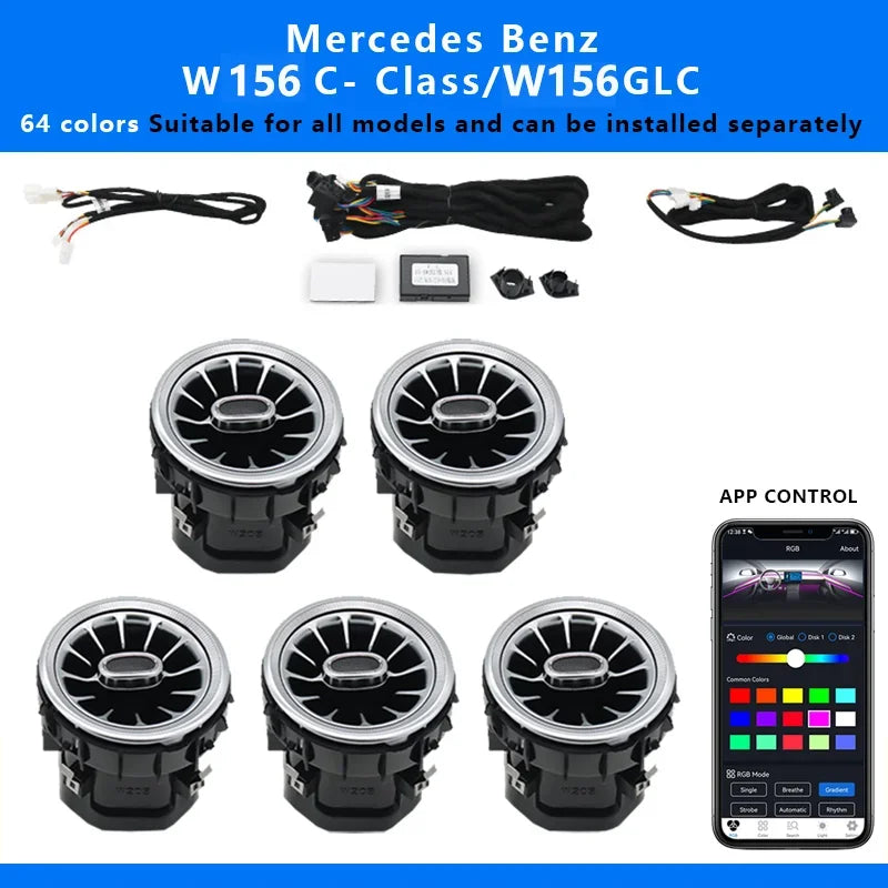 7/5pcs 64 Colors Interior Ambient Light For Mercedes-Benz C Class W205 2015-2023 W213 W156 W117 W176 Air Vent Lights Accessories