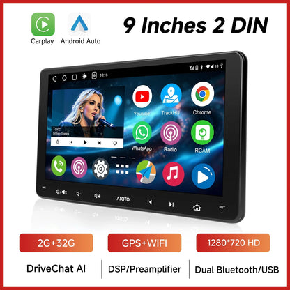 ATOTOZONE 9 Inch Android Car Radio Stereo Multimedia GPS Navigation Bluetooth WiFi FM Support Wireless Android Auto Carplay