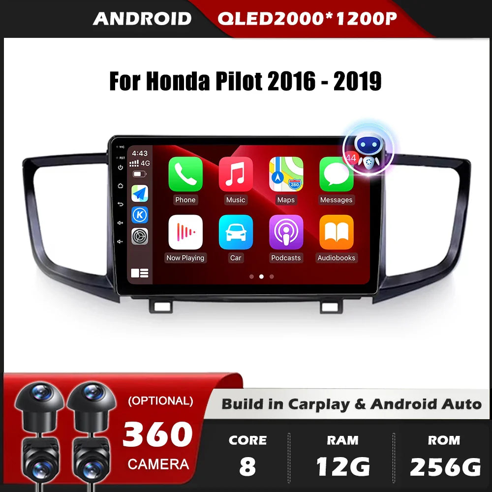 Car Radio Carplay For Honda Pilot 2016 - 2019 GPS Navigation Android Auto Stereo Multimedia Player 5G Wifi Screen BT RDS