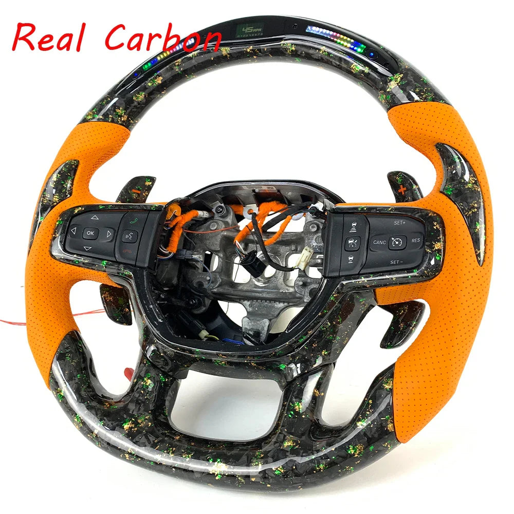 For Dodge Ram Car Interior Accessories Customized LED Forged Carbon Fiber Steering Wheel with Shift Paddle