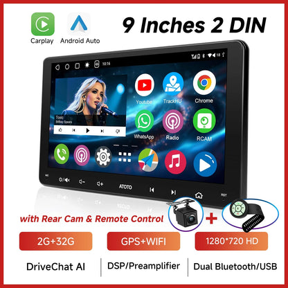 ATOTOZONE 9 Inch Android Car Radio Stereo Multimedia GPS Navigation Bluetooth WiFi FM Support Wireless Android Auto Carplay