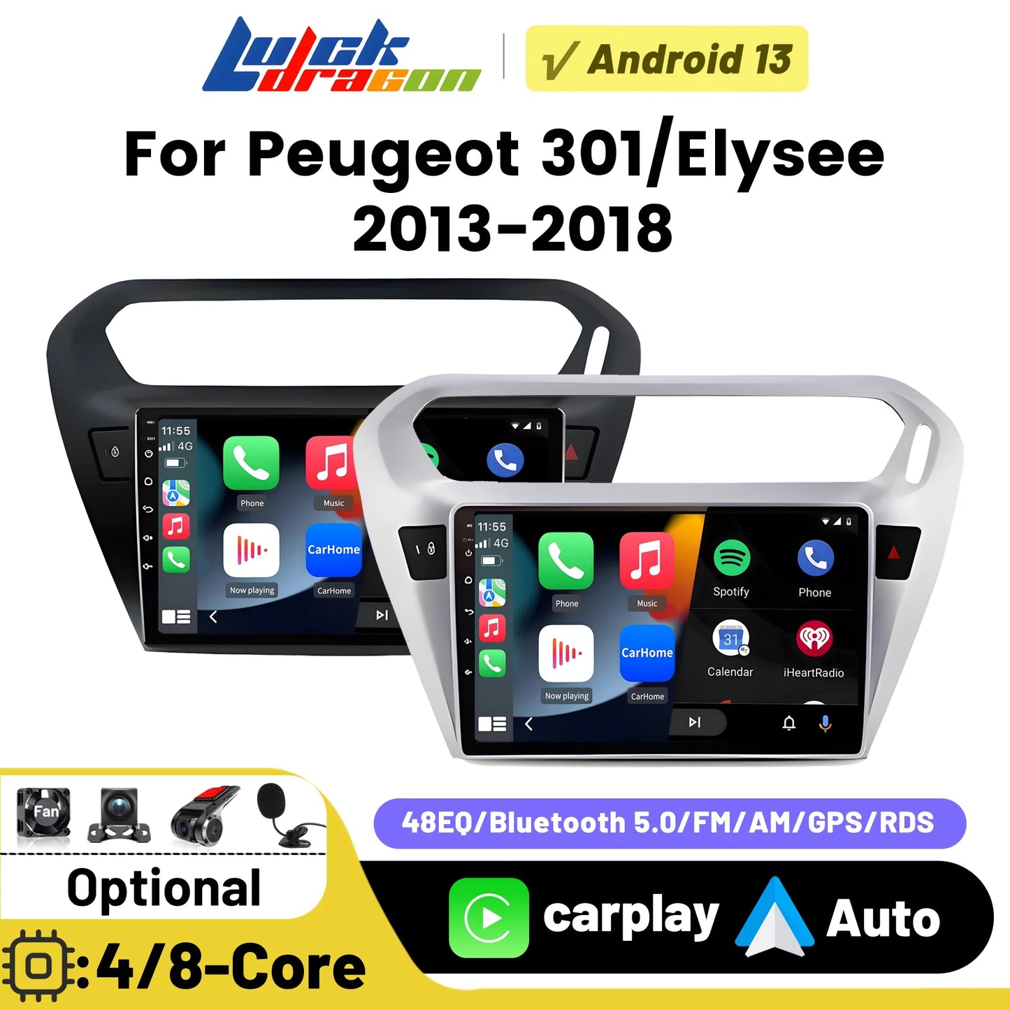 Wireless CarPlay Android Auto Car Bluetooth Radio For Peugeot 301 Citroen Elysee 2013-2018 2Din Android 14 DSP GPS FM Autoradio