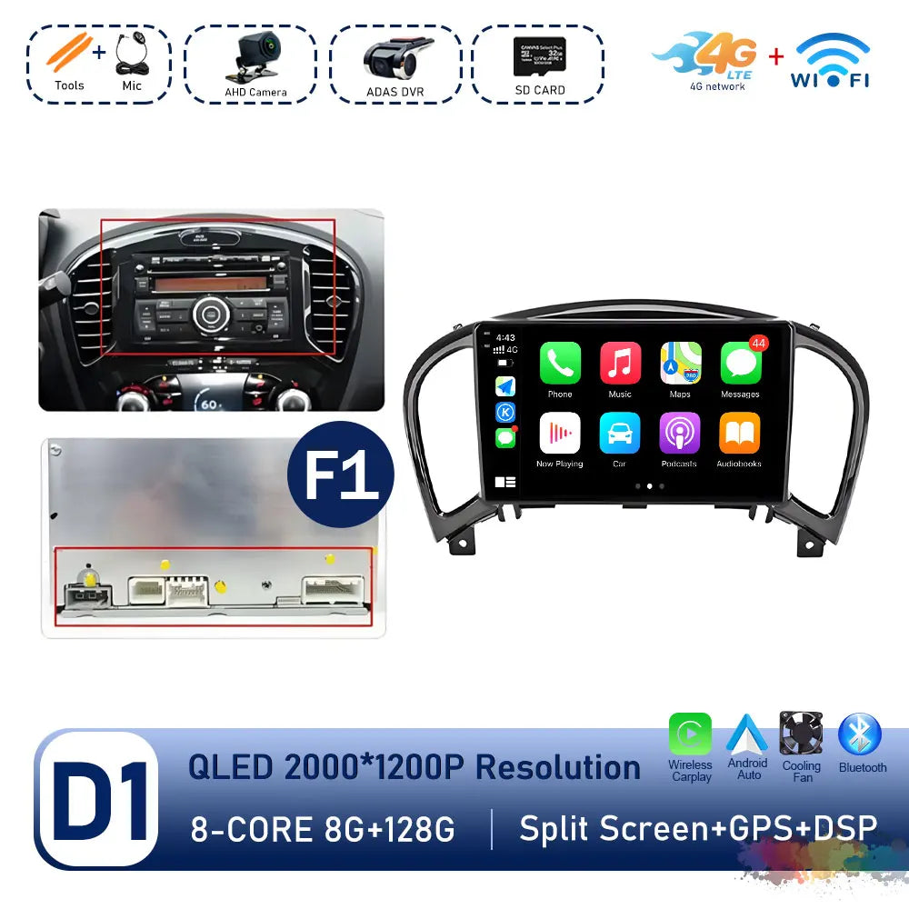 Carplay Android OS for Nissan Juke YF15 2010 - 2014 QLED Touch Screen 9 '' Car Radio Stereo Player GPS Navigation WiFi Head Unit
