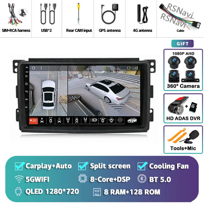 Android 14 Carplay Car Radio Multimedia For Mercedes-Benz Smart Fortwo 451 2005 - 2010 Head Unit GPS Navigation Video DVD Stereo