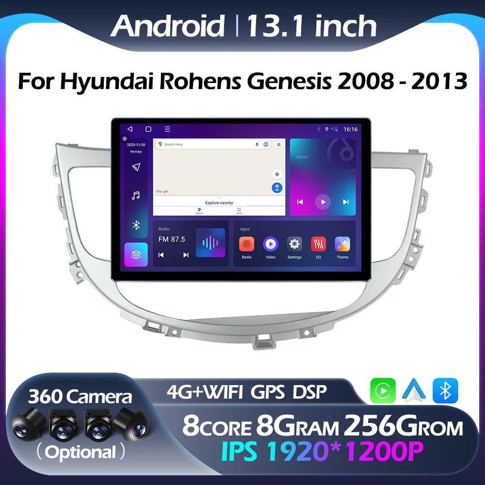 13.1Inch Android Auto Car Radio For Hyundai Rohens Genesis 2008 - 2013 Multimedia Player GPS Navigation BT Carplay 4G Wifi