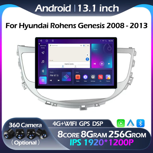 13.1Inch Android Auto Car Radio For Hyundai Rohens Genesis 2008 - 2013 Multimedia Player GPS Navigation BT Carplay 4G Wifi