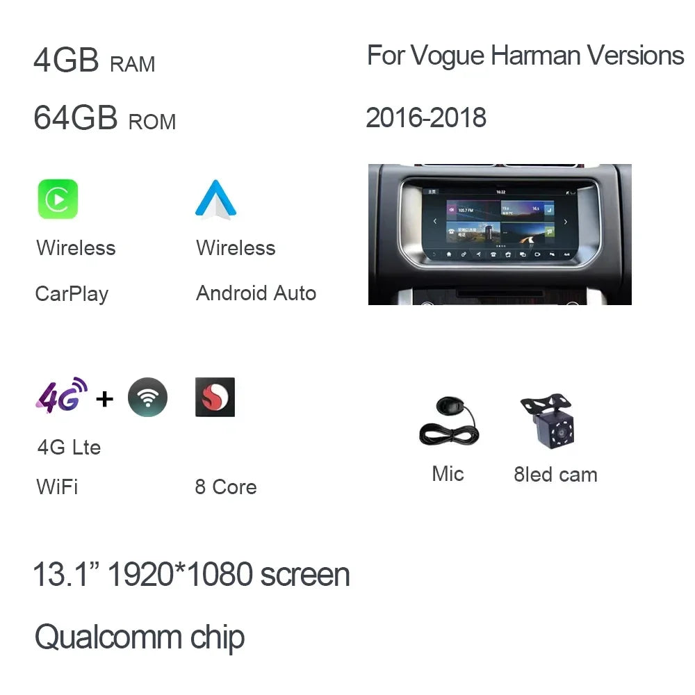 Qualcomm 8GB+128G 12.3" Blu-Ray Android 12.0 Car Player Multimedia stereo Radio For Land Rover Evoque L551 L538 2012-2019 2 din
