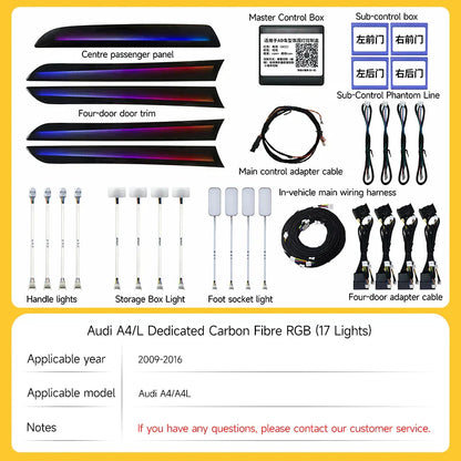 LED Ambient Lights For Audi A4 A4L 2009-2023 Models 64 Colors Rainbow Atmosphere Lamps APP/ Car Play/Car Radio Control
