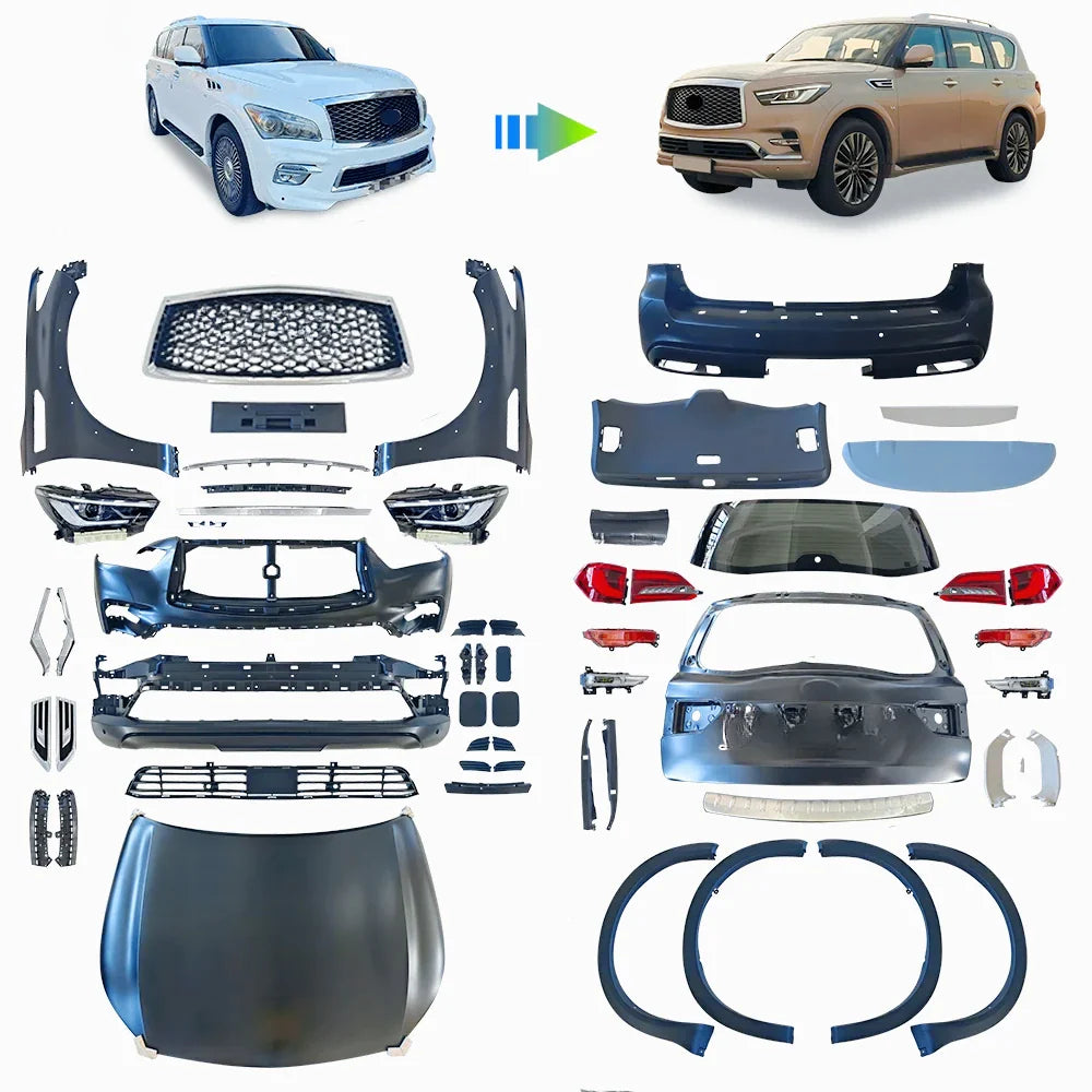 Car Bodykit For Infiniti QX80 2016 Upgrade To 2019 Front&Rear Bumper Front Lip Auto Body Systems With Headlamp And Rearlamp