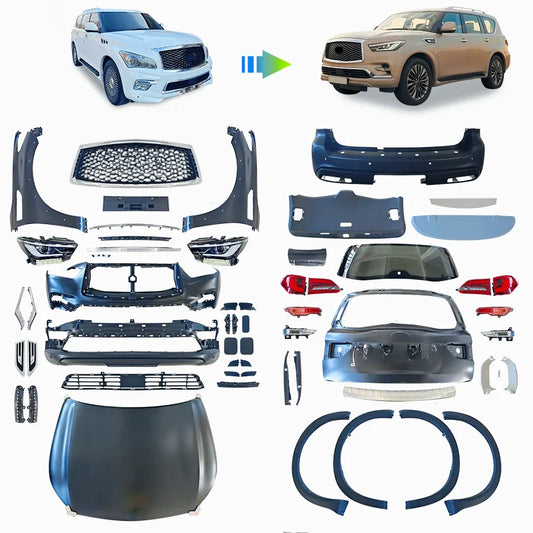 Car Bodykit For Infiniti QX80 2016 Upgrade To 2019 Front&Rear Bumper Front Lip Auto Body Systems With Headlamp And Rearlamp