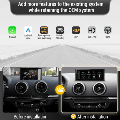 10.25 inch Android 14 For Audi A3 2013-2018 Car Radio Wireless Bluetooth Carplay Head Unit Qualcomm Snapdragon 680 Touch Screen