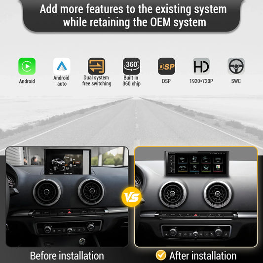 10.25 inch Android 14 For Audi A3 2013-2018 Car Radio Wireless Bluetooth Carplay Head Unit Qualcomm Snapdragon 680 Touch Screen
