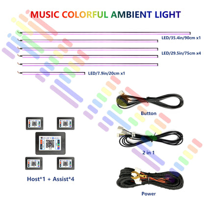 Car Symphony Ambient LED Lamp Strips Remote App Control Auto Interior Accessories 64 RGB Rainbow Atmosphere Acrylic Lights 22in1