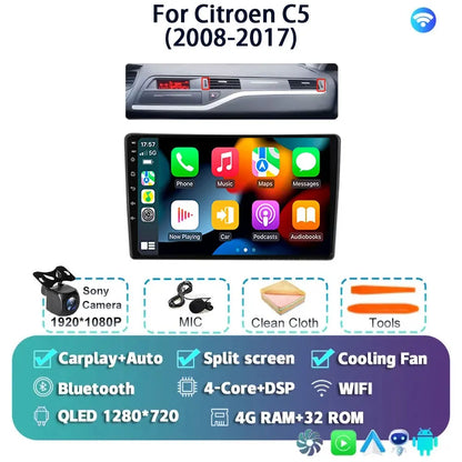 Android 14 Carplay Auto Car Radio Multimedia Player For Citroen C5 2008 2009 2010-2017 Autoradio Stereo DSP GPS 2din Head Unit