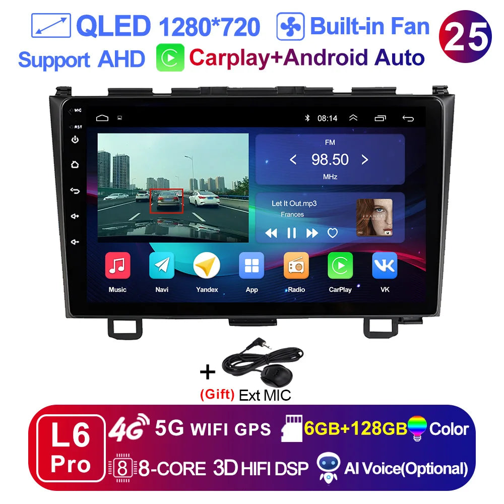 LEHX Pro 5G WIFI 8 Core Android 14 2 Din Autoradio Car Radio Multimedia Player For Honda CRV CR-V 2006-2011 Carplay gps dvd QLED