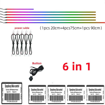 18 In 1 Full Color Streamer Car Ambient Lights RGB 64 Color Universal LED Interior Hidden Acrylic Strip Symphony Atmosphere Lamp