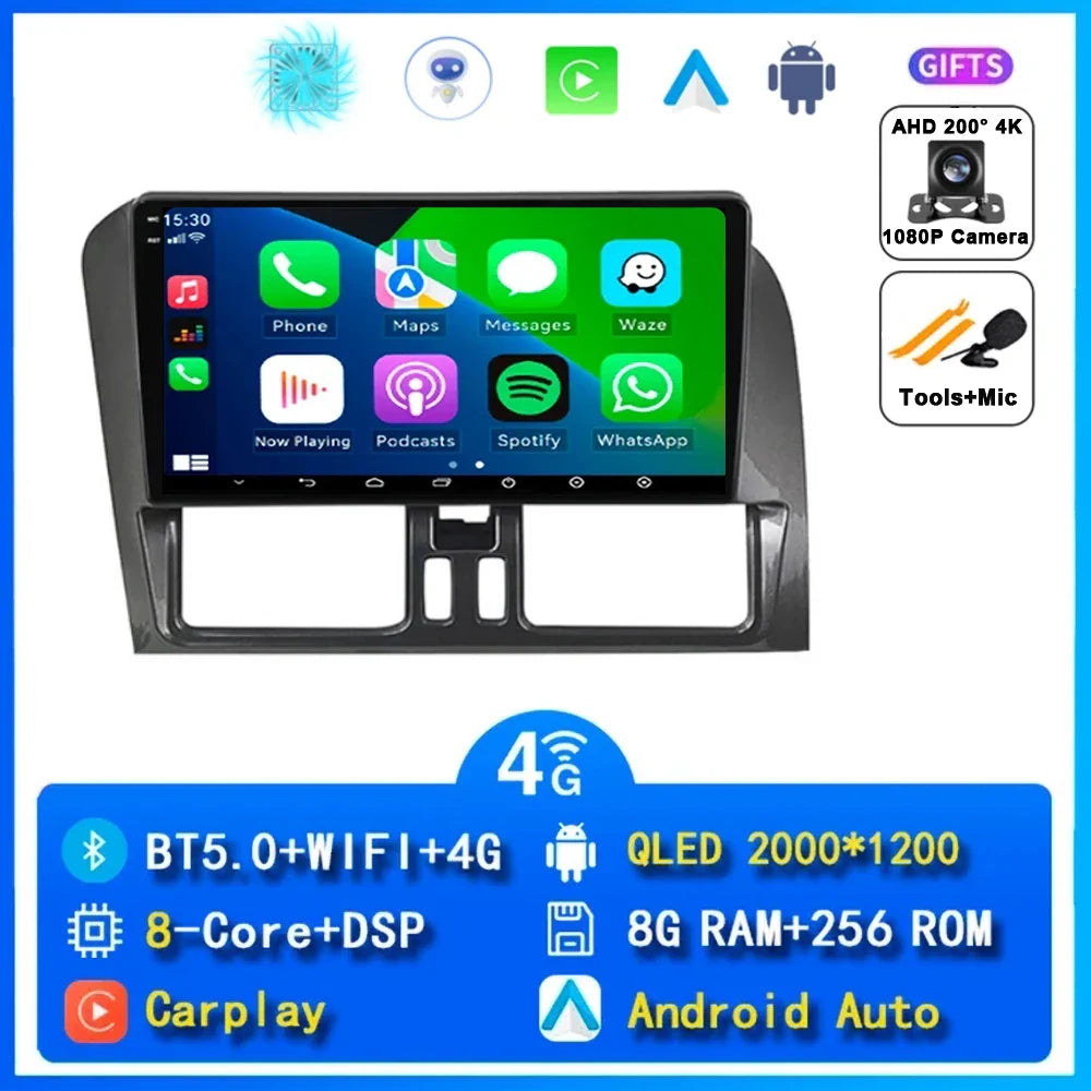 Android 15 Car Radio Wireless CarPlay Android Auto Radio For Volvo XC60 2007 2010 2013 2014 2017 4G Car Multimedia GPS Autoradio