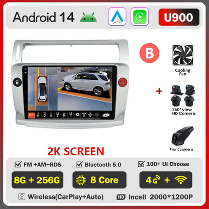 Android 14 For Citroen C4 C-Triomphe Quatre 2004-2014 Car Radio Multimedia Video Player GPS 2Din Android Carplay Stereo DVD 4G