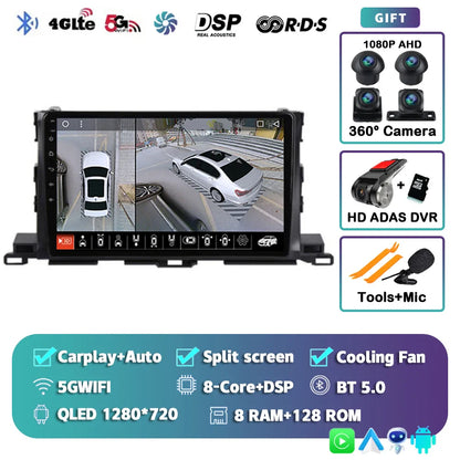 Android 14 For Toyota Highlander 3 Kluger 2013-2018 2K QLED Android Car Radio Multimedia Video Player GPS Stereo CarPlay 4G DSP