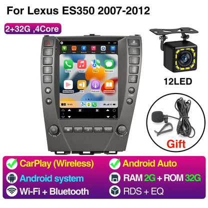 9.7inch Android 13 Car Radio For Lexus ES ES240 ES300 ES330 ES350 2007-2012 For Tesla Style Screen Car Radio Multimedia Player