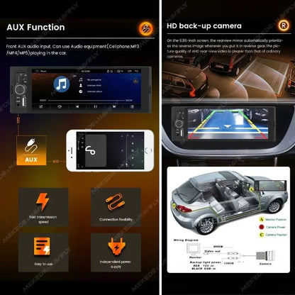 6.86" Wireless CarPlay&Android Auto Universal 1 Din Car Radio,Multimedia Video MP5 Player,FM Stereo Receiver with Camera and BT