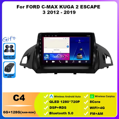 Android 14 For FORD C-MAX KUGA 2 ESCAPE 3 2012 - 2019 Car Radio Multimedia Video Player Navigation GPS WIFI 4G Stereo Head Unit